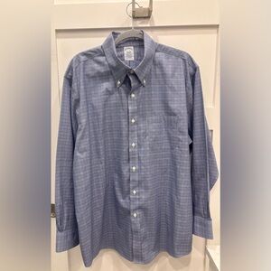 Brooks Brothers Navy Plaid Button Down Shirt Non-Iron Stretch